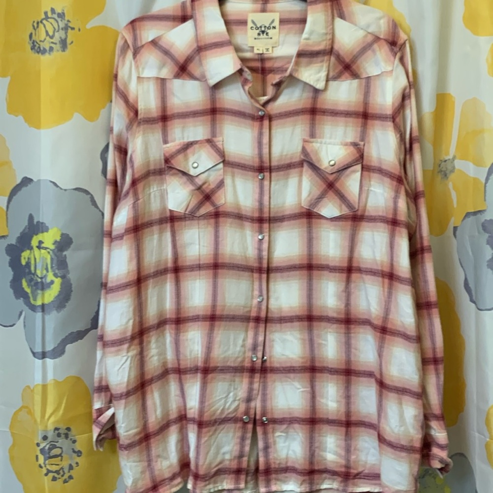 Cotton Rye Outfitters Western plaid Snap Front Shirt XL pink Cowboy Rodeo Ranch